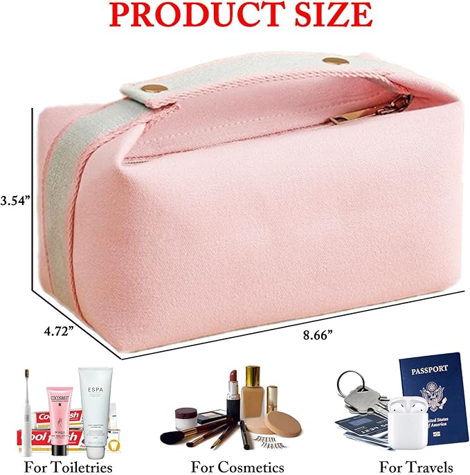 Fammart Travel Makeup Bag, Waterproof Canvas Cosmetic Bag Make Up Organizer Case for Women, Large Toiletry Bag Skincare Pouch for Toiletries Accessories Brushes