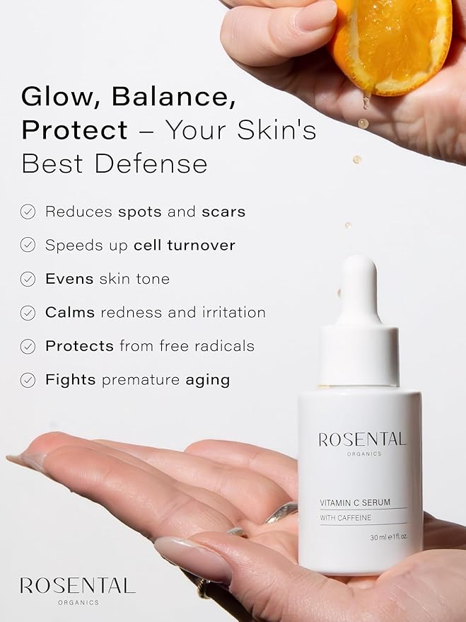 Rosental Organics Vitamin C Serum with Caffeine (30ml) - Hydrating Facial Serum - Against dark pigment spots and acne scars - Wrinkles - Brightening facial care - Natural Cosmetics - Made in Germany