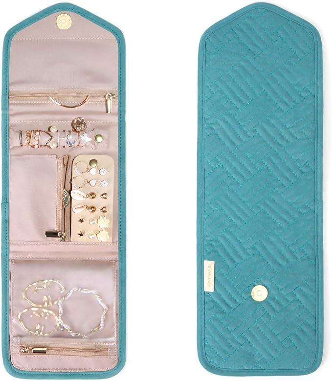 BAGSMART Travel Jewelry Organizer Case Foldable Jewelry Roll,Mini,Teal