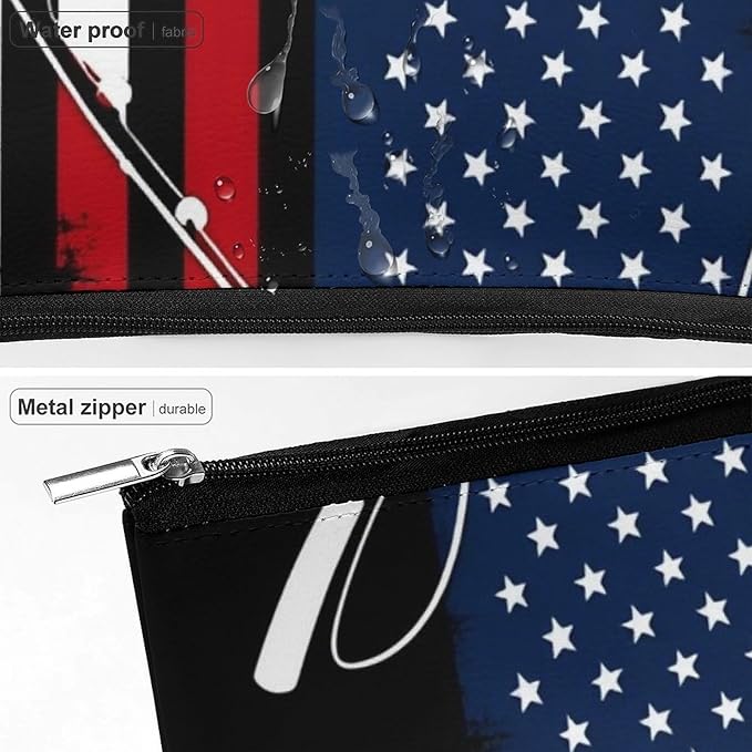 Meaudiwes Fashion Zipper Cosmetic Case, Portable Makeup Case, Personality Toiletry Bag, Travel Cosmetic Toiletry Bag Bass Fish Fishing Lure American Flag