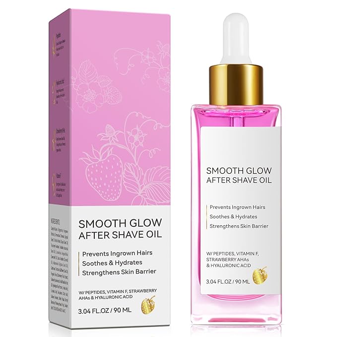 WeiWeiLa After Shave Oil, Women's Smooth Glow After Shave Oil 90ml - Prevent Ingrown Hairs & Razor Bumps, Strawberry AHA & Peptides for Soothing Hydration, Fast Absorbing, Vegan, Sensitive Skin Care