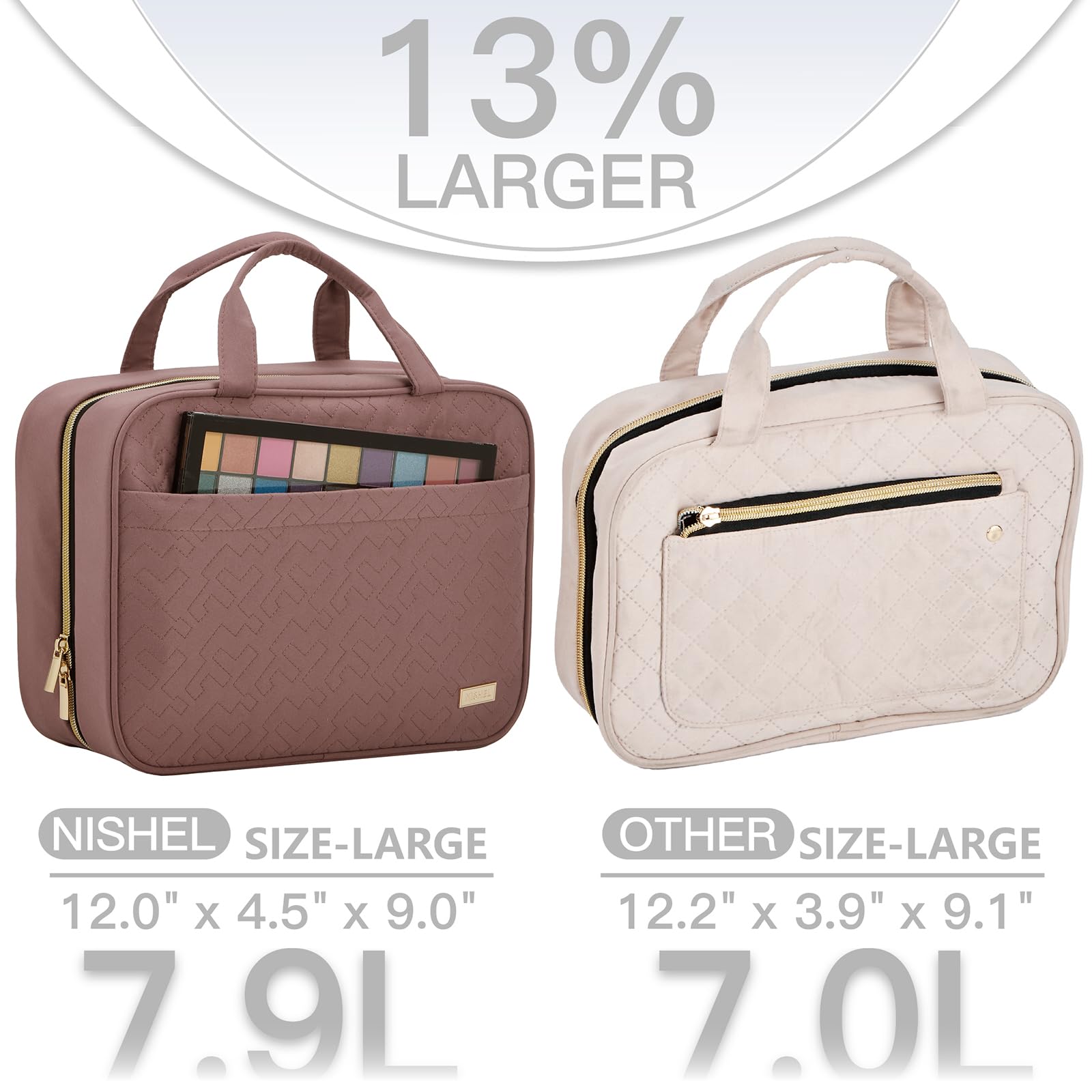 NISHEL Travel Toiletry Bag for women, Portable Hanging makeup Organizer