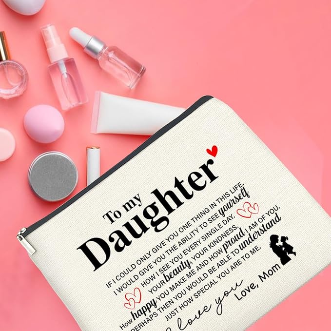 UPNEGE Makeup Bag Daughter Gifts from Mom, Gifts for Daughter Cosmetic Bag Zipper Makeup Pouch Gift for Christmas Birthday Graduation