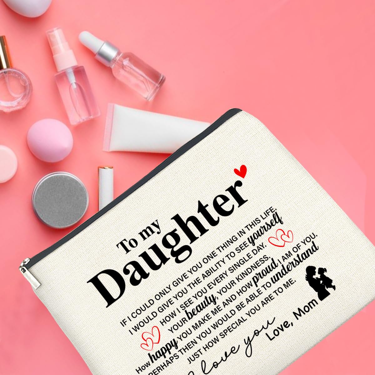 UPNEGE Makeup Bag Daughter Gifts from Mom, Gifts for Daughter Cosmetic Bag Zipper Makeup Pouch Gift for Christmas Birthday Graduation