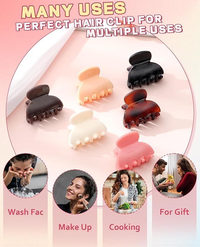 CHLINS 12 Pcs Small Hair Clips for Women, Cute Acrylic Mini Claw Clips Accessories for Thin Fine Hair, Non-Slip Little Jaw Clamps for Half Updo Styling & Bangs