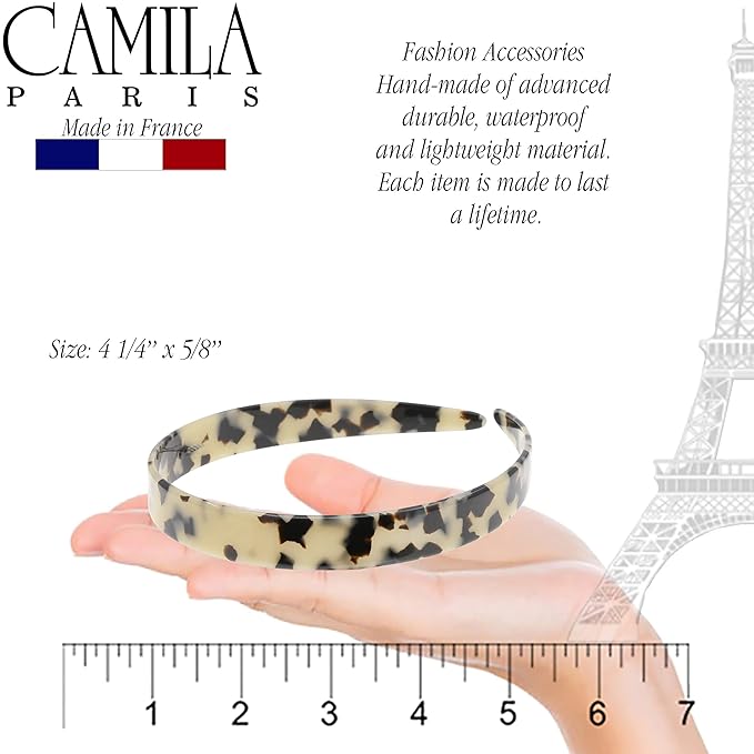 Camila Paris CP3467 French Headband for Women, Handmade White Tokyo, Strong Hold Grip Women's Hair Band, Ligth and Very Flexible, No Slip Durable Styling Girls Hair Accessories, Made in France