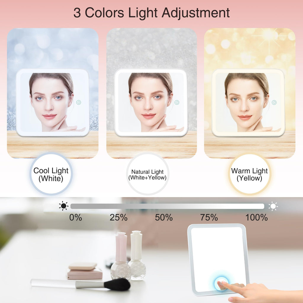 Relavel Travel Makeup Bag With LED Mirror Portable Travel Makeup Organizer 3 Color Adjustable Brightness Waterproof Cosmetic Train Case with Removable Dividers Makeup Storage for Women, Pink