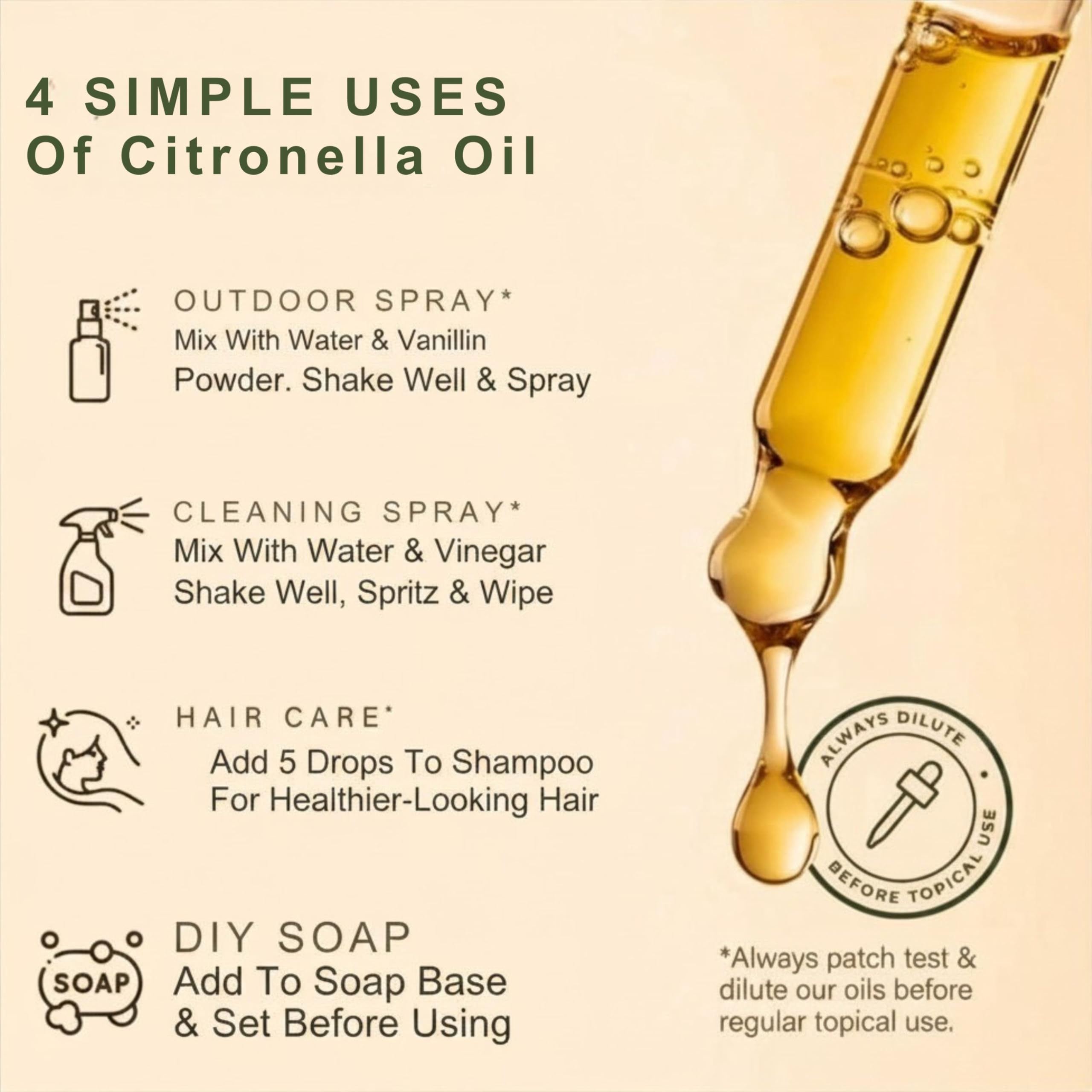 TRATAK ORGANICS Citronella Essential Oil – 4 Fl Oz – 100% Pure and Natural Citronella Oil for Diffuser and Aromatherapy, Skin, Massage, Candle and Soap Making Fragrance - with Dropper