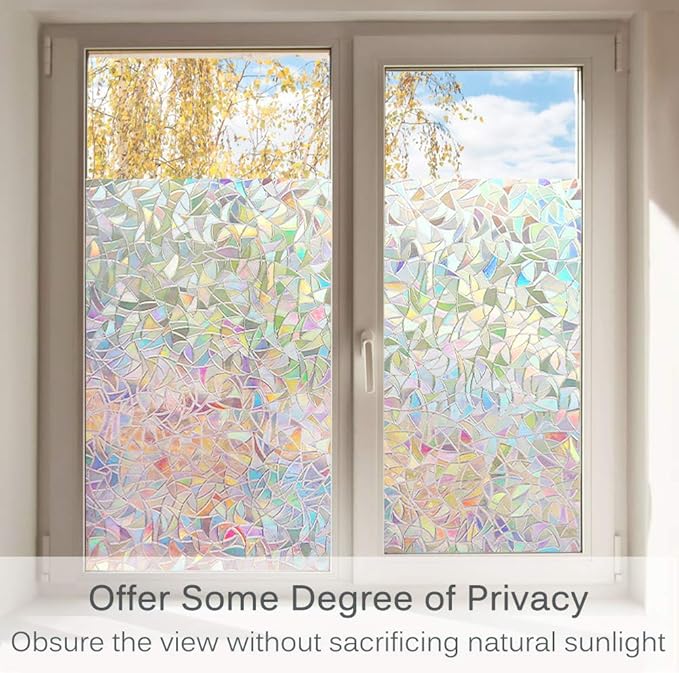 Volcanics Window Privacy Film, Stained Glass Rainbow Cling, 35.4" x 157.4"