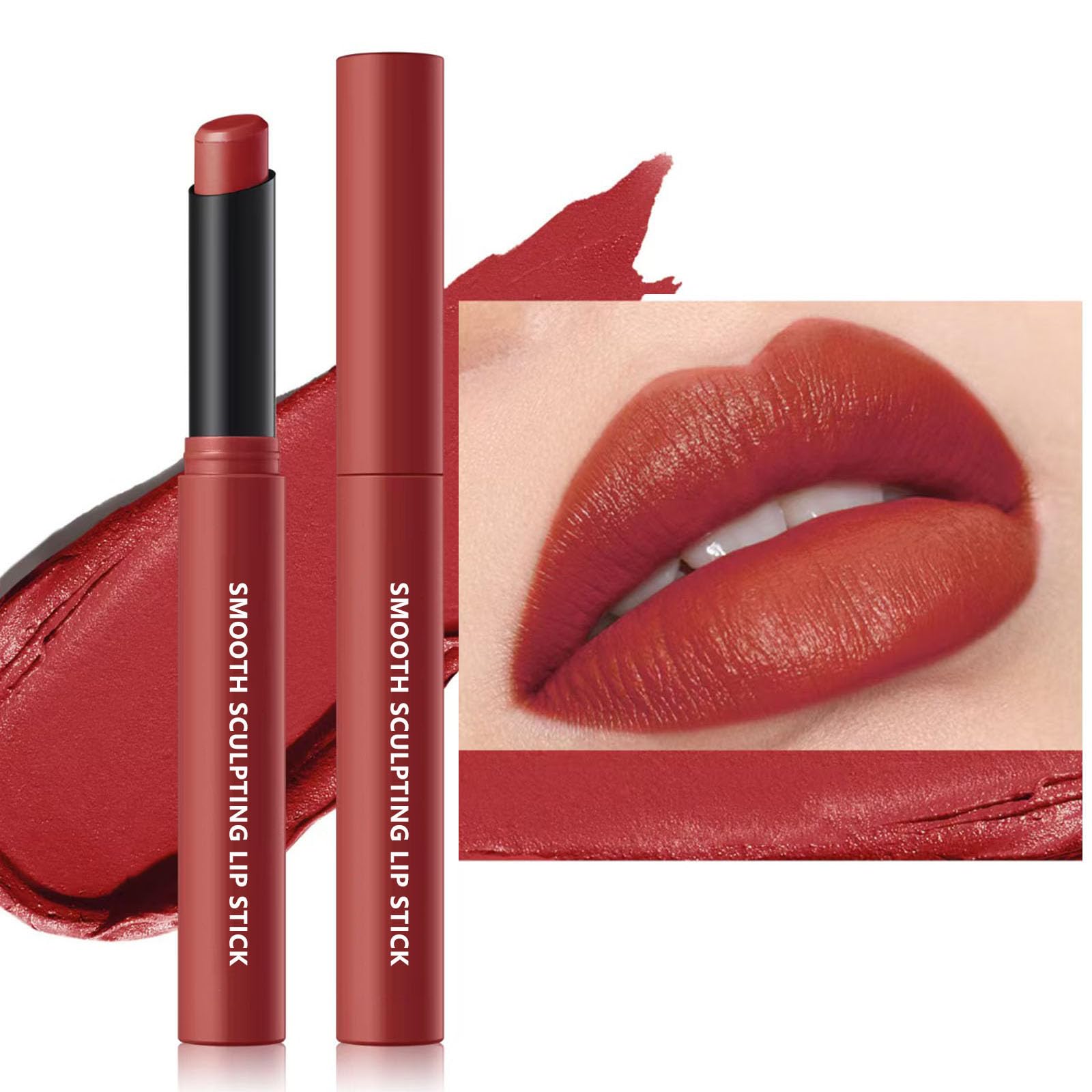 TWLBXMG Matte Lipstick Single, Long Lasting Waterproof Velvet Lipsticks, High Pigment Non-Stick Cup Not Fade Lipstick for Women，Quick Makeup Lightweight Portable # 10