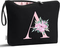 Vavabox A-Z Personalized Makeup Bag, Birthday Gifts for Women Mom, Gifts for Best Friend, Bride Bridesmaid Cosmetic bag (A, 02-Black)