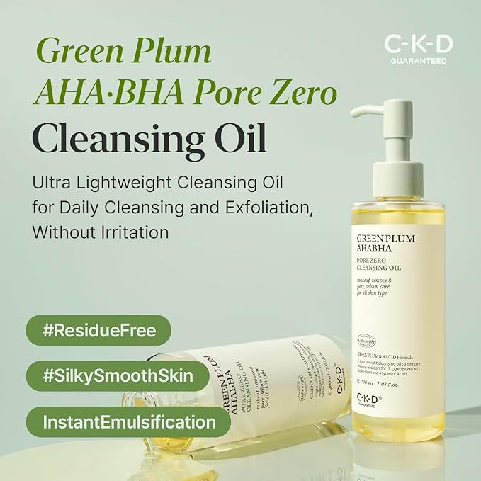 CKD Green Plum AHA·BHA Pore Zero Face Cleansing Oil, No Oily Residue