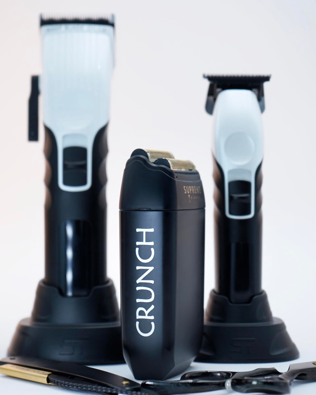 Supreme Trimmer 3-in-1 Barber Bundle | 2Spee Clipper, 2Spee Trimmer & Crunch Foil Shaver | Professional Beard Trimmer Men’s Hair Clipper Kit | White