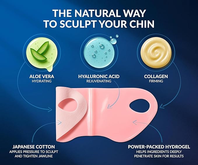 Stylia V Line Lifting Collagen Mask - Lift, Firm & Contour Jawline - Tightening Double Chin Strap with Hyaluronic Acid & Aloe - Neck Lift & Face Tightening Mask - Jawline Shaper Face Lift Tape (7PC)