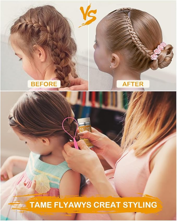 Hair Wax Stick, Hair Ties Set - Frizz Control, Smooth Flyaways, French Braid - 500 Clear Elastics & 500 Colorful Rubber Bands - Styling Accessories for Girls, Kids Daily Hairstyle DIY