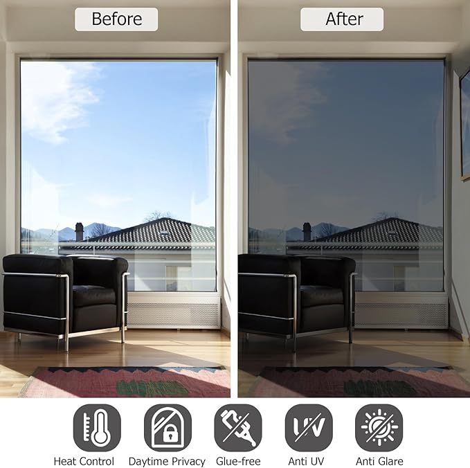 HIDBEA One Way Privacy Window Film, Black Silver, 45.3 x 157.5 Inch