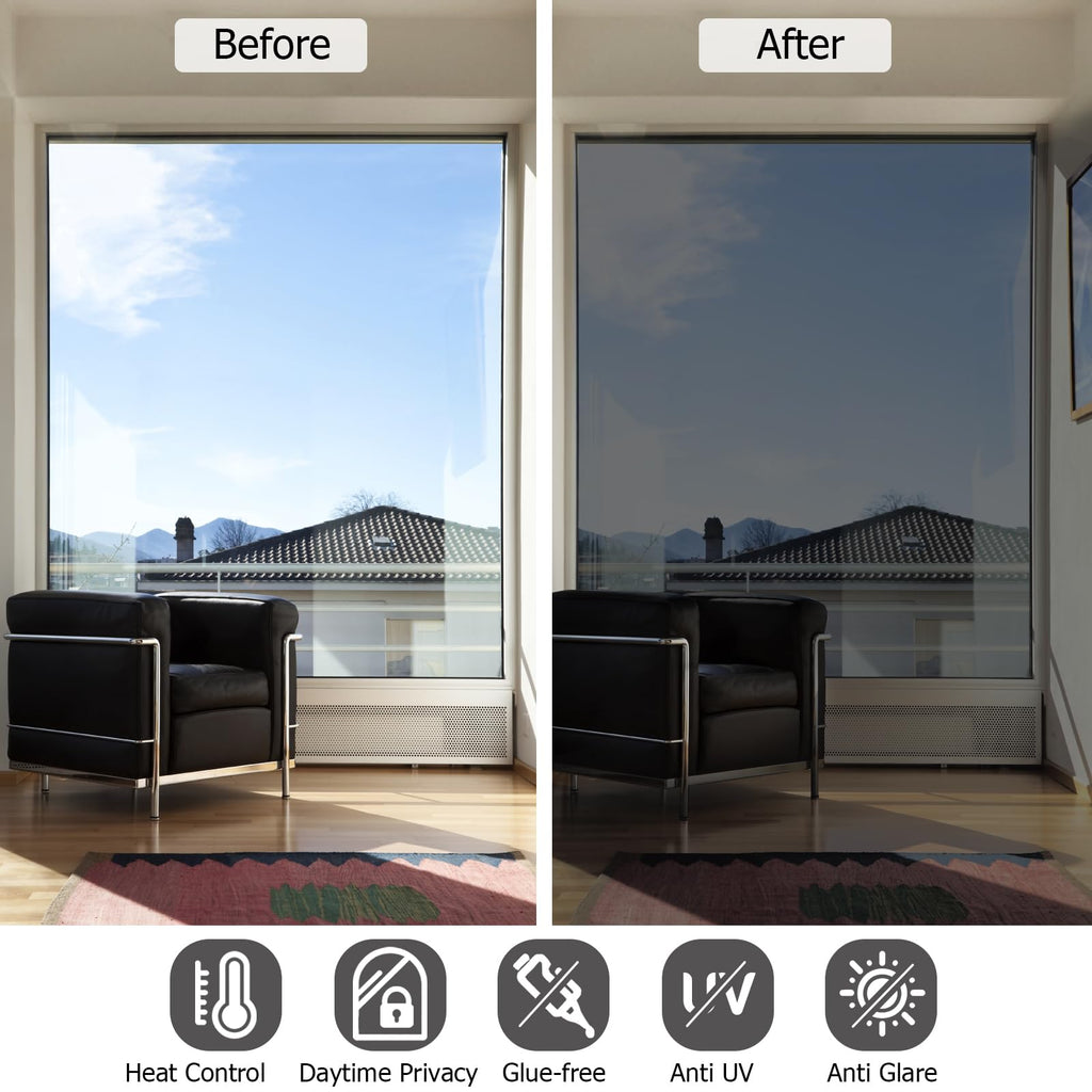 HIDBEA One Way Privacy Window Film, Black Silver, 41.3 x 157.5 Inch