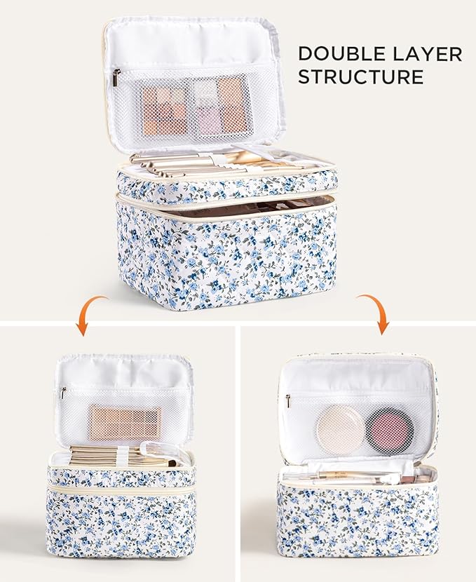 HBselect 2Pcs Travel Makeup Bag Large Quilted Cosmetic Bag Make up Bag