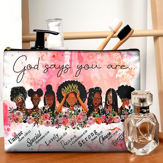 GEGEPINK Cute Makeup Bag for Purse Waterproof Cosmetic Bags for Women Funny Smooth Zipper Travel Toiletry Pouch 10X8 Inches-African American Afro Makeup pouch