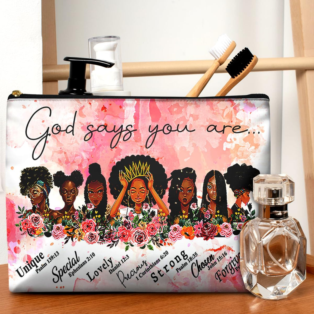 GEGEPINK Cute Makeup Bag for Purse Waterproof Cosmetic Bags for Women Funny Smooth Zipper Travel Toiletry Pouch 10X8 Inches-African American Afro Makeup pouch