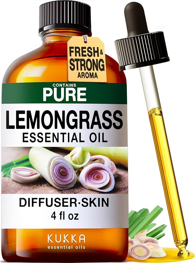 100% Pure Lemongrass Oil - 4 Fl Oz Lemongrass Essential Oil for Hair, Skin, Diffuser, Aromatherapy & DIY Soap Making Scent