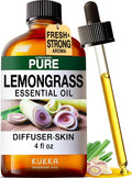 100% Pure Lemongrass Oil - 4 Fl Oz Lemongrass Essential Oil for Hair, Skin, Diffuser, Aromatherapy & DIY Soap Making Scent