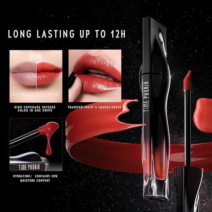 TIMEPHORIA Stellar Dust Lip Stain 15 Aureon, Transfer-Proof & Smudge-Proof Lip Gloss, Reddish Pink Tinted Glossy Finish, High-Pigment Vibrant Color, Hydrating Lightweight Long-Lasting Lip Makeup