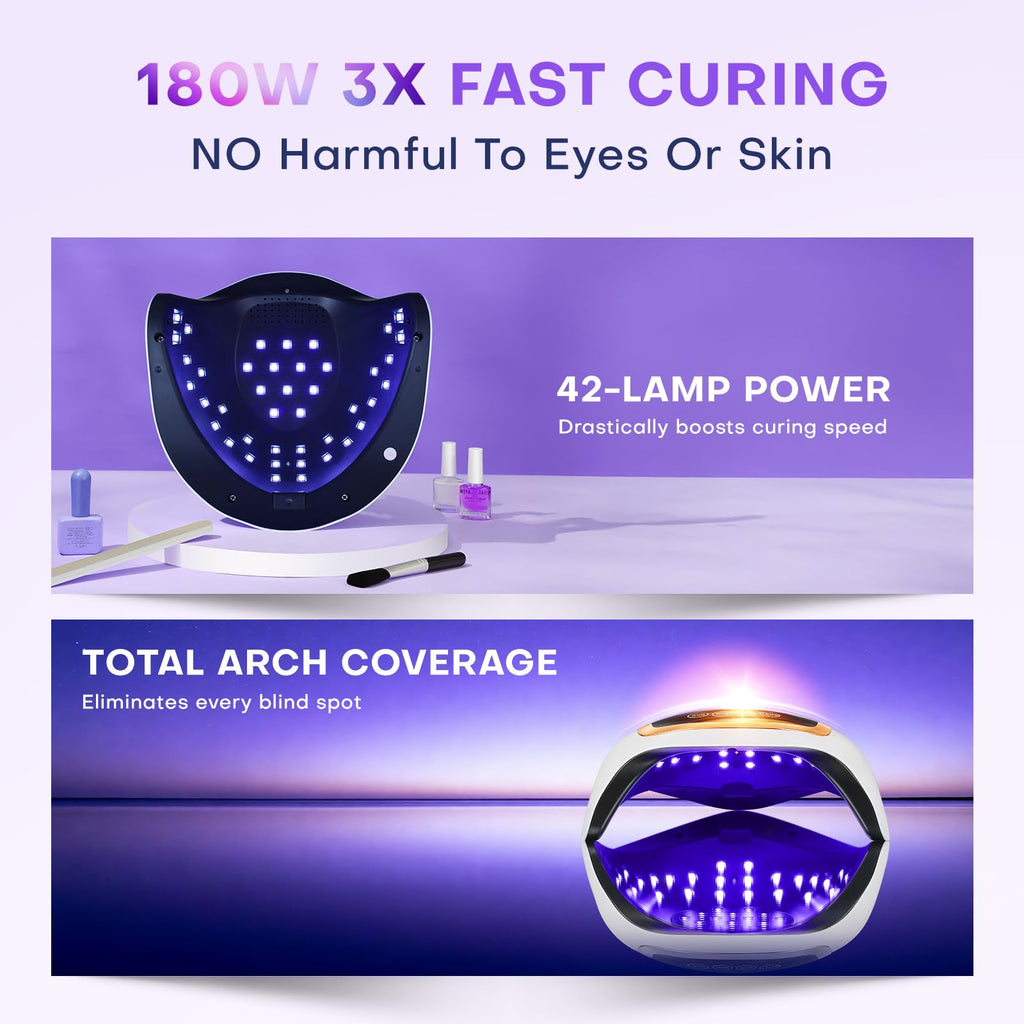 UV Nail Lamp, 180W LED Nail Dryer for Gel Polish, Touch Screen, 42 Beads