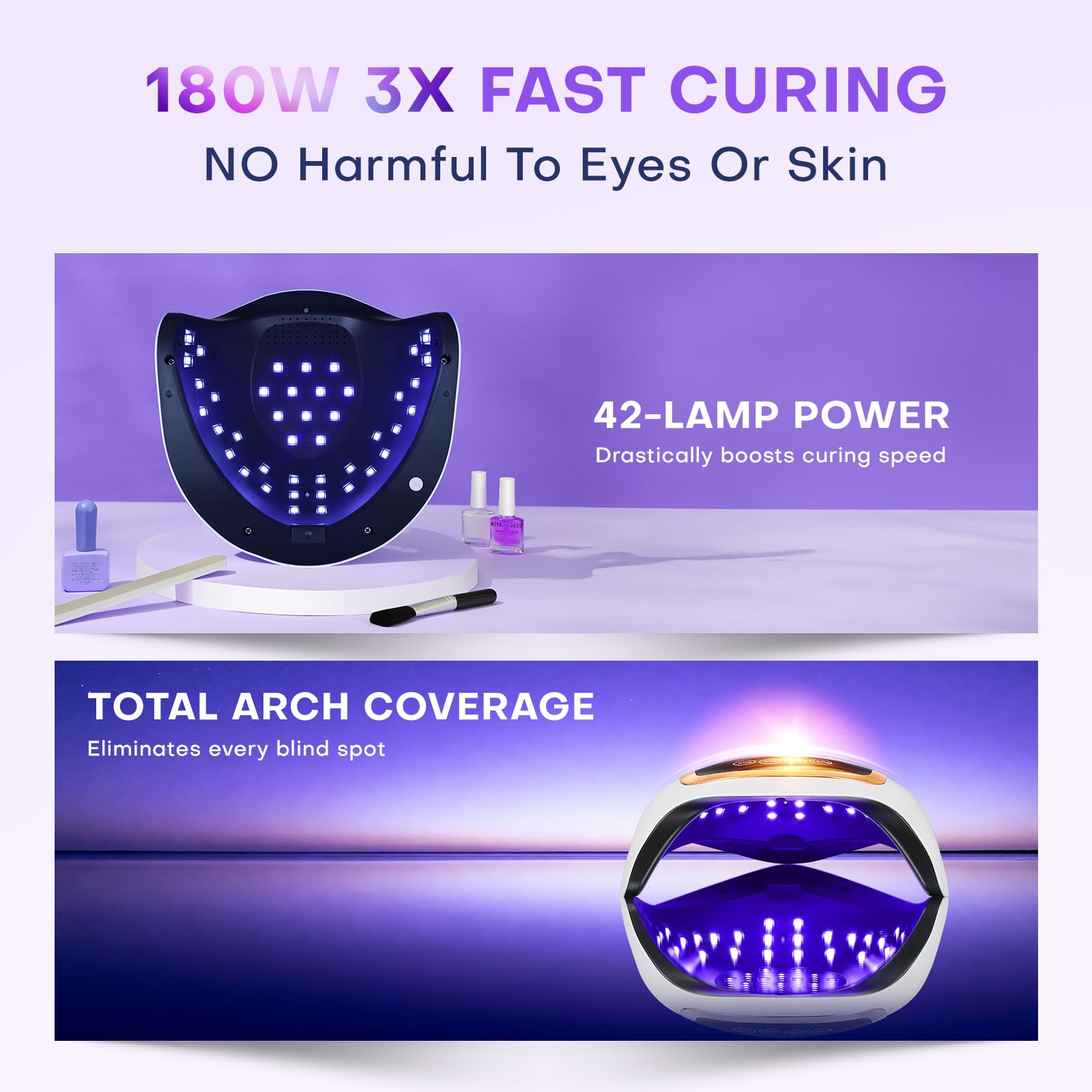 UV Nail Lamp, 180W LED Nail Dryer for Gel Polish, Touch Screen, 42 Beads