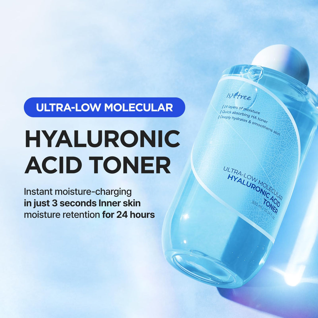ISNTREE Ultra-Low Molecular Hyaluronic Acid Toner | Korean Hydrating Toner with Hyaluronic Acid | Quick-Absorbing Facial Toner for Deep Hydration, Fragrance-Free, 10.14 fl oz