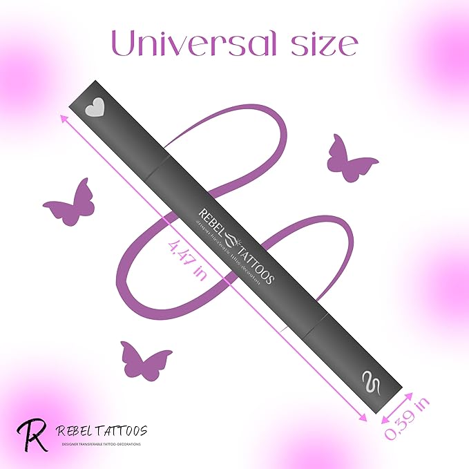 Rebel Tattoos 2-in-1 Eyeliner Stamp, Pigmented Intense Black Formula, Smudge-Budge Proof, Sweatproof, 24 Hour Stay Eyeliner Stamp (purple butterfy)