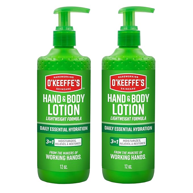 O’Keeffe’s Hardworking Body Lotion, Deep Hydration for Extremely Dry & Cracked Skin, 12 oz Pump (2 Pack), Fragrance-Free & Hypoallergenic, Non-Greasy Fast-Absorbing Formula