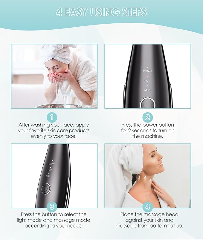Jobazok 7 Color Neck Face Massager - Facial Massager Tool for Skin Care at Home, Vibrating Face Massager with Thermals, Galvanic Machines Black