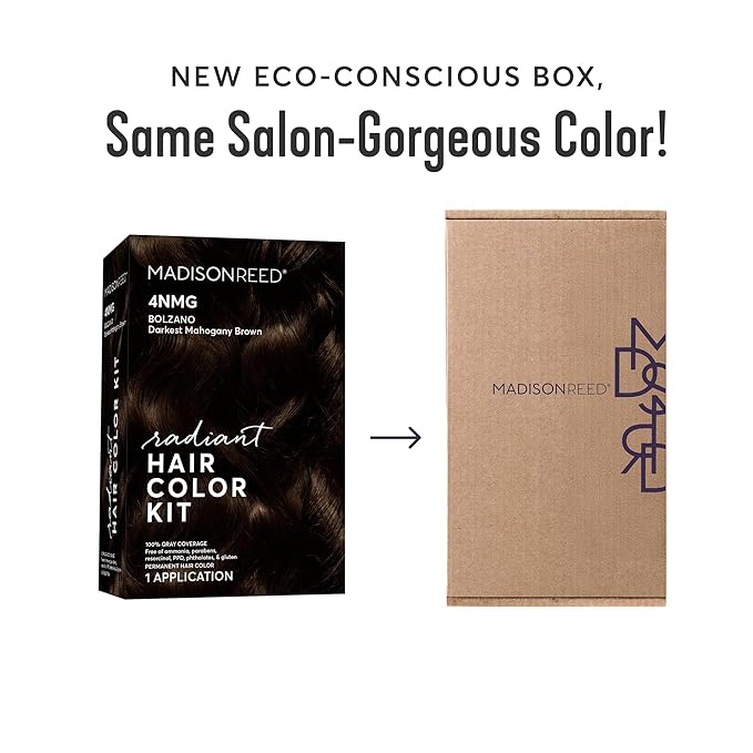 Madison Reed Radiant Hair Color Kit - 4NMG Darkest Chocolate Brown with Warm Mahogany Tones (Bolzano), Permanent Hair Dye, Superior Gray Coverage & Dimensional Color | PPD-Free & Ammonia-Free, 1 Pack