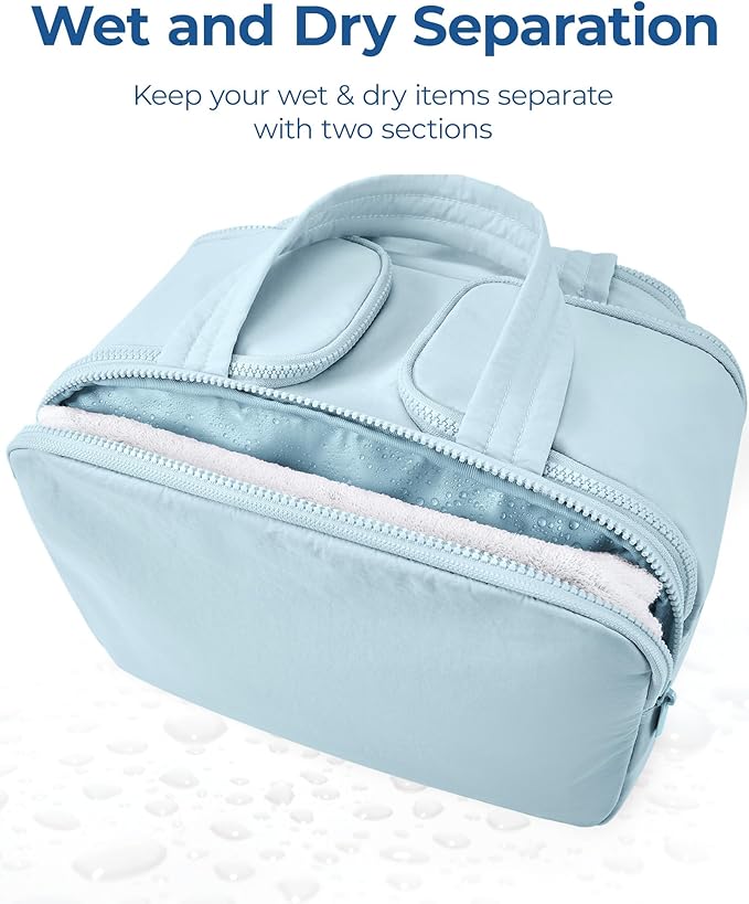 BAGSMART Travel Toiletry Bag, Crush Toiletry Bag for Women, Wide-open Puffy Toiletry Bags for Traveling, Large Travel Cosmetic Makeup Bag Organizer for Accessories,Toiletrie, Blue