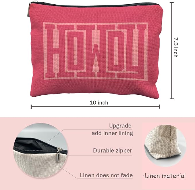 Likjad Howdy Makeup Bag - Hot Pink Retro Western Cosmetic Bag, Cowgirl Gifts