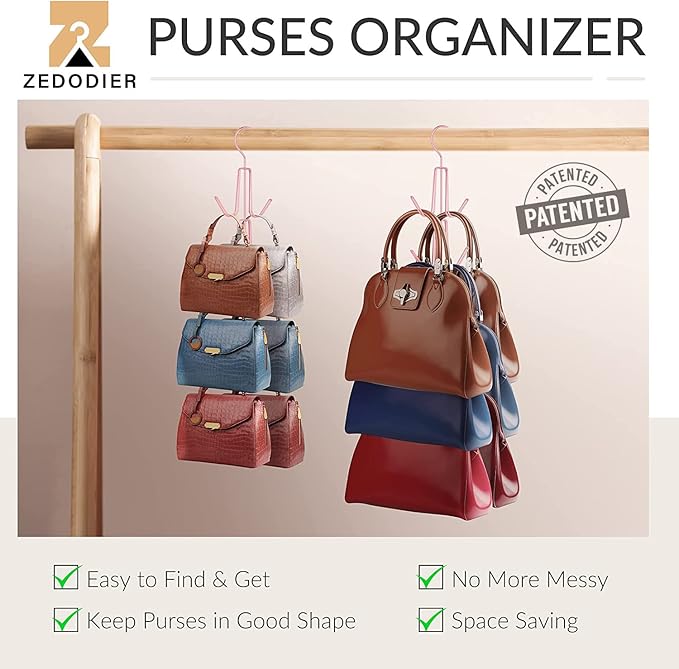 ZEDODIER 4 Pack Purse Hanger, Purse Organizer for Closet, Holds 24 Bags