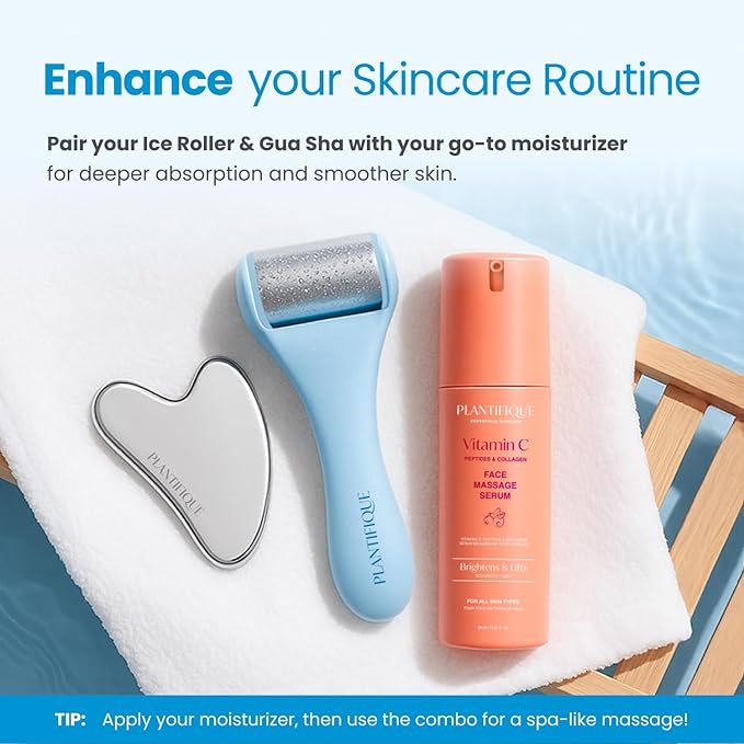 PLANTIFIQUE Ice Roller & Guasha Tool for Face - Reduce Puffiness & Soothe