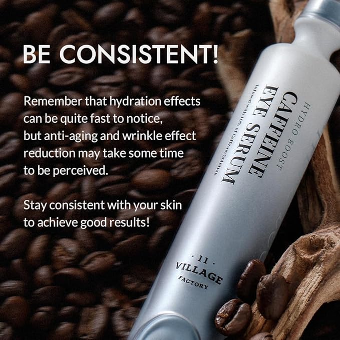 VILLAGE11FACTORY Hydro Boost Caffeine Eye Serum with 10% Caffeine Solution, Niacinamide, Hyaluronic Acid & Hexapeptide-8 for Depuffing, Elasticity, Dark Circle Treatment (0.33 fl.oz./10ml)