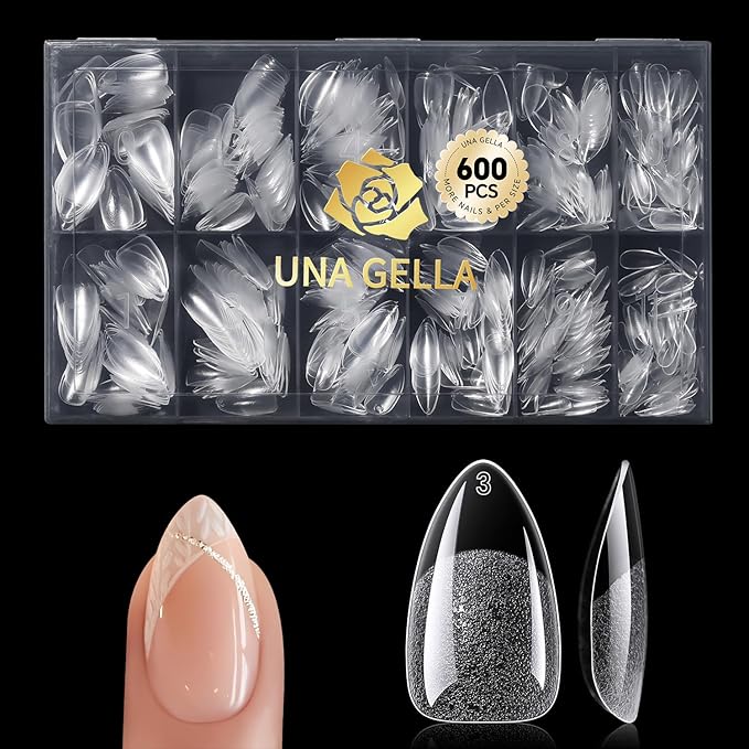 UNA GELLA Short Almond Gel Nail Tips, 600 Pcs Short Nail Tips Almond Shape