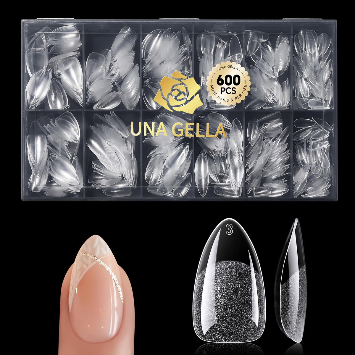 UNA GELLA 600Pcs Medium Stiletto Gel Nail Tips, Stiletto Press on Nails