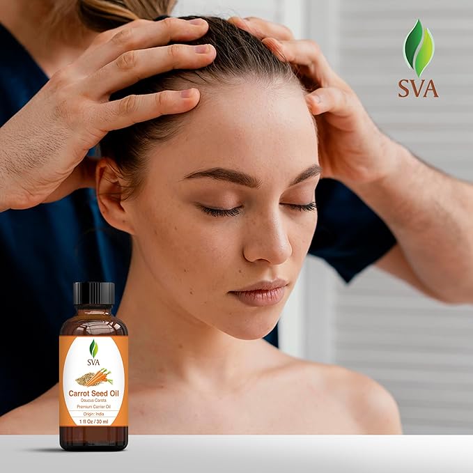 SVA Carrot Seed Oil - 1 Fl Oz - for Face, Skin Care, Hair Care, Scalp Massage & Body Massage – Carrier Oil with Dropper