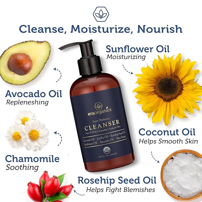 Era Organics USDA Organic Men's Face Wash - Hydrating Face & Body Cleanser