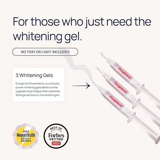Laughland Gentle Teeth Whitening Gel 3 Pack, Tooth Whitener, Made with Sodium Bicarbonate, Glycerin, Aloe Vera & Mint, Gentle on Sensitive Teeth, At Home Dental Care, Travel Friendly, 6 Treaments