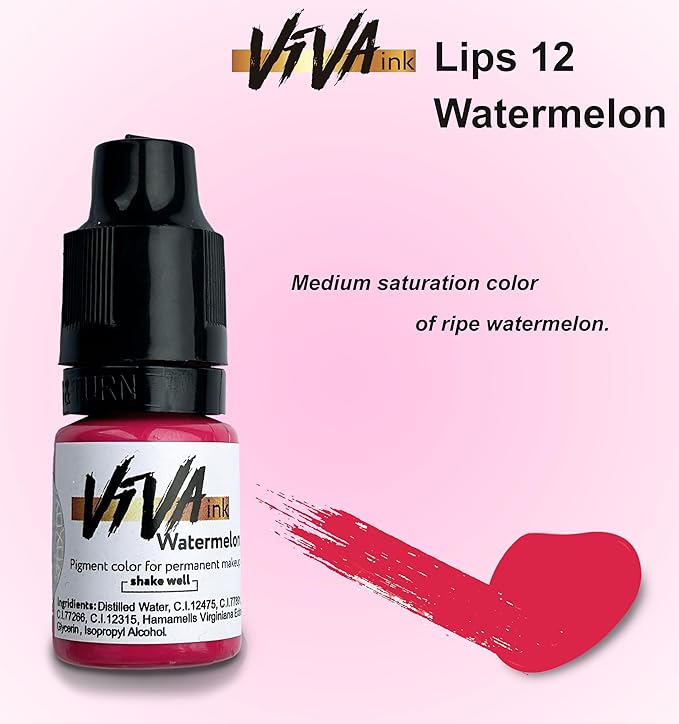 VIVA INK Lip Pigment – Watermelon – Permanent Lip Makeup – Microblading Ink for Durable and Colorful Lips – Long Lasting Color Lip Cosmetics (0.2 oz)