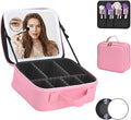 Yaliang Travel Makeup Bag with Mirror & 6 Adjustable EVA Dividers, Hot Pink