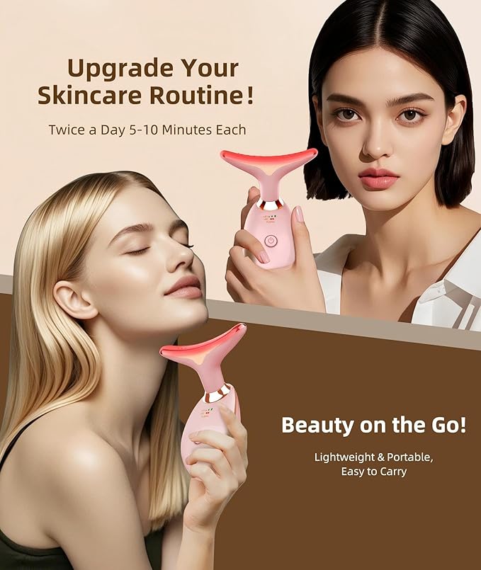 Jobazok 7 Color Face and Neck Massager Light Therapy, Red Light Based Facial Massager for Skin Care, Firming, Smoothing (Rose Golden)