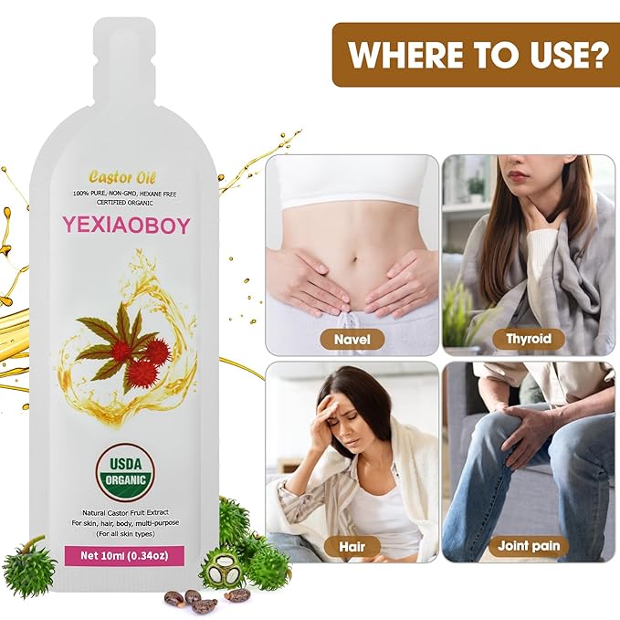 YEXIAOBOY USDA Certified Organic Golden Castor Oil (4Oz), Pure Cold-Pressed Hexane Free Organic Castor Oil Unrefined for Face, Hair Treatment Starter, Skin Moisturizer, Suitable for Women Men Kids