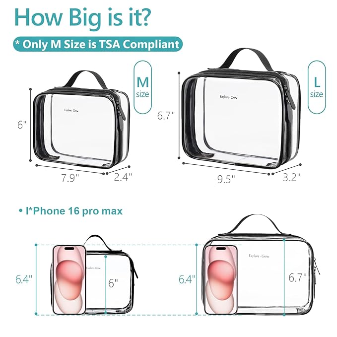 PACKISM Clear Makeup Bag Travel - TSA Approved Toiletry Bag, 2 Pack Black