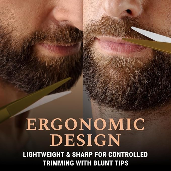 Ontaki 5" Beard & Mustache Scissor with Combs for Men - Gold Brass